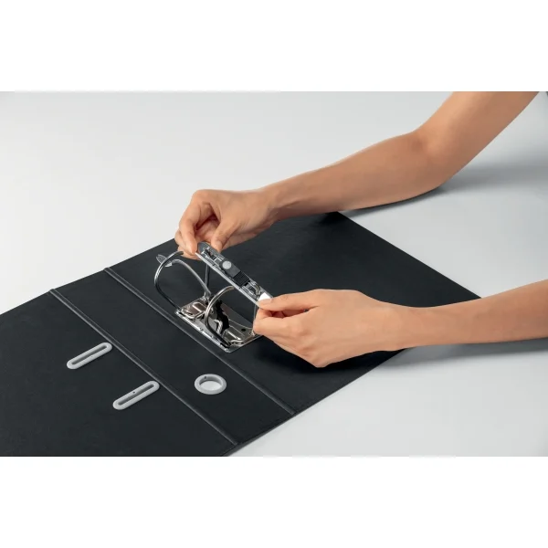 Biblioraft Leitz 180° Recycle, carton, partial reciclat, certificare FSC, reciclabil, A4, 80 mm, negru – imaginea 4