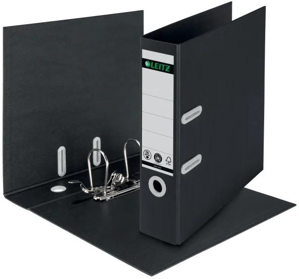 Biblioraft Leitz 180° Recycle, carton, partial reciclat, certificare FSC, reciclabil, A4, 80 mm, negru – imaginea 5