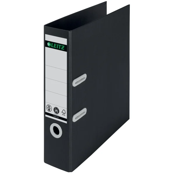 Biblioraft Leitz 180° Recycle, carton, partial reciclat, certificare FSC, reciclabil, A4, 80 mm, negru – imaginea 6