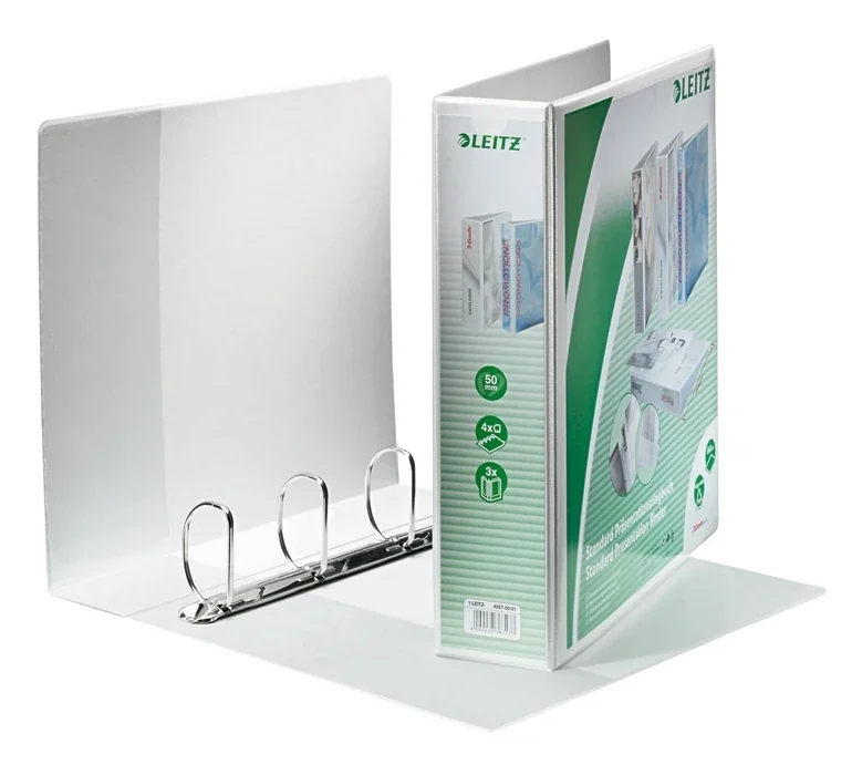 Caiet mecanic Panorama, PP/PP, partial reciclat, certificare FSC, A4 MAXI, mecanism 4DR, inel 50 mm, alb , Leitz