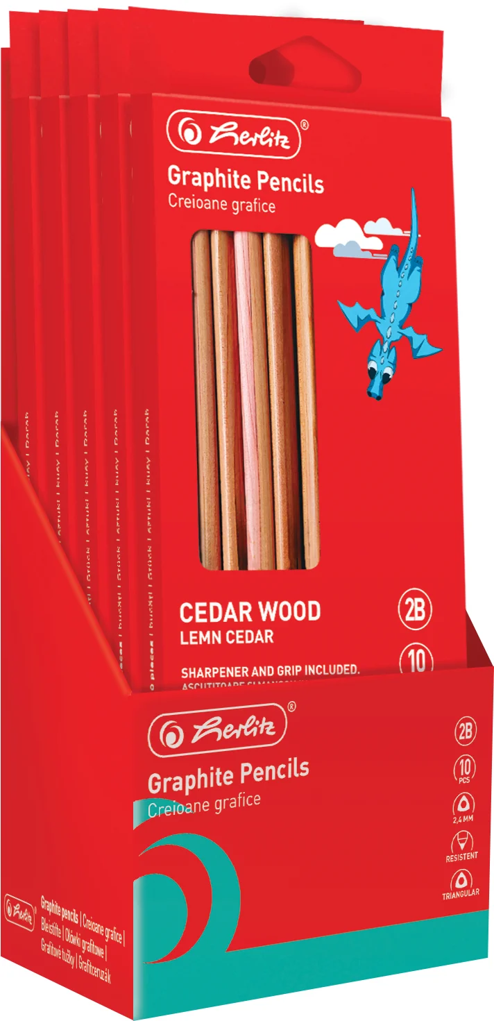 Creion grafit 2B, mina 2.4mm, set 10 + manson creion din silicon si ascutitoare, Herlitz – imaginea 2