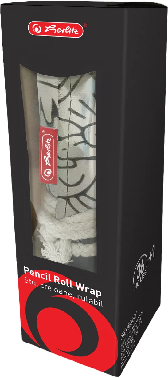 Husa Roll Wrap, pentru creioane, 36 pozitii, culoare alb/negru, Herlitz – imaginea 3