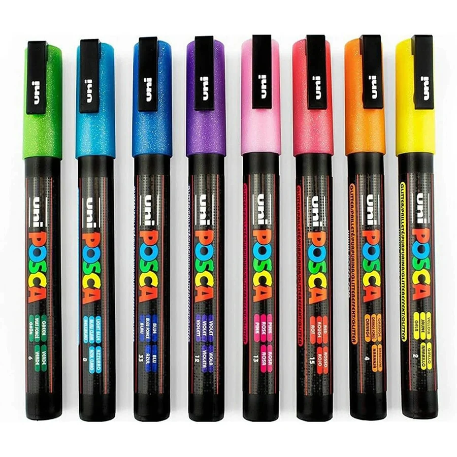 Marker pensula cu vopsea PC-3ML Posca, varf 0.9 - 1.3 mm, cu sclipici, Uni-Ball