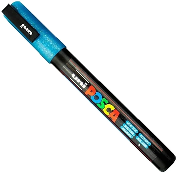 Marker pensula cu vopsea PC-3ML Posca, varf 0.9 - 1.3 mm, cu sclipici, Uni-Ball – imaginea 3