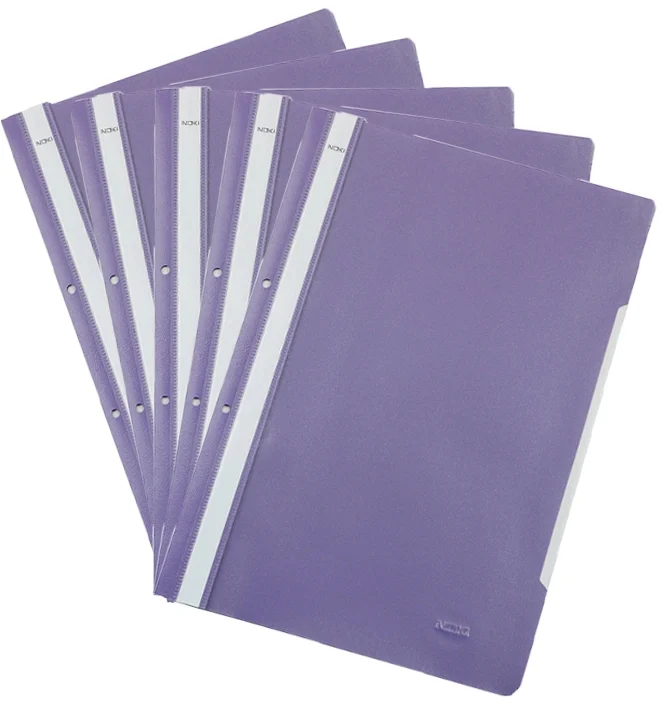 Dosar A4 din plastic cu sina si perforatii, culoare mov, 50 buc/set Noki