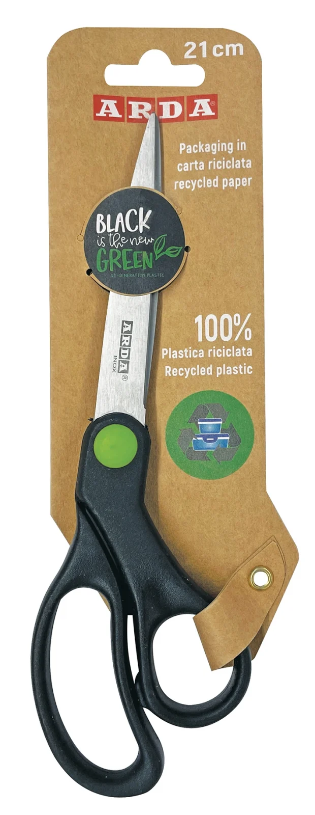 Foarfeca Black is the New Green, plastic reciclat 21 cm, blister, Arda – imaginea 2