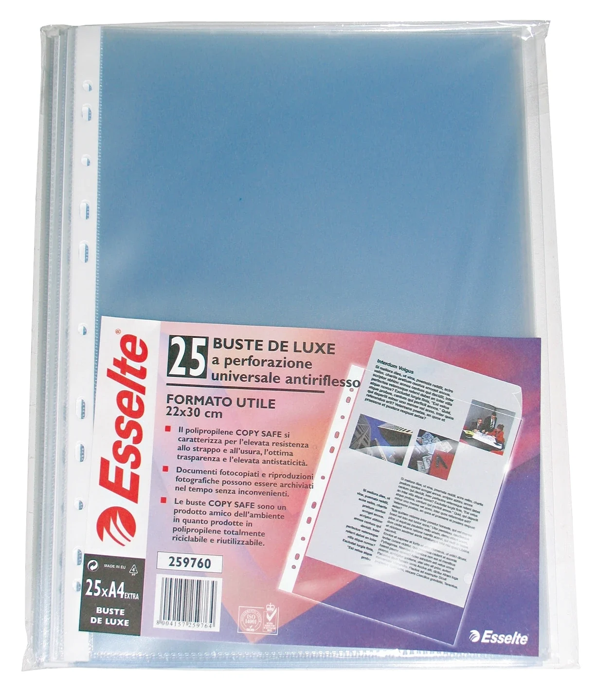 Folie de protectie Esselte, PP, partial reciclat, reciclabil, A4 MAXI, 100 mic, 25 buc/set, standard