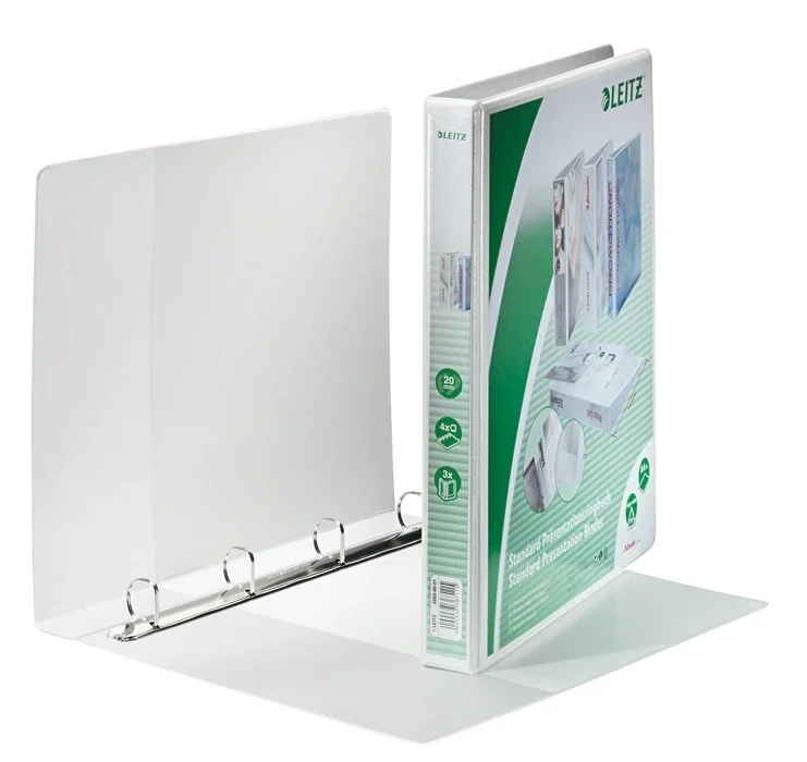 Caiet mecanic Panorama, PP/PP, partial reciclat, certificare FSC, A4 MAXI, mecanism 4DR, inel 20 mm, alb, Leitz