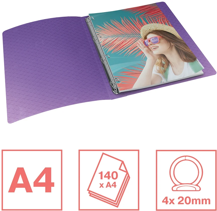 Caiet mecanic Colour Breeze, PP, A4, coperta moale, mecanism 4RR, inel 25 mm Esselte – imaginea 2