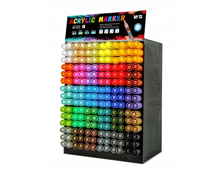 Display marker cu vopsea acrilica, varf rotund 2 mm, 30 de culori, 180 buc/set, M&G