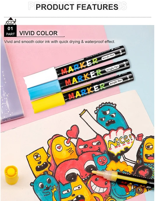 Display marker cu vopsea acrilica, varf rotund 2 mm, 30 de culori, 180 buc/set, M&G – imaginea 2