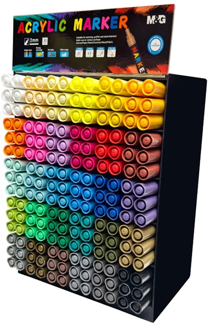 Display marker cu vopsea acrilica, varf rotund 2 mm, 30 de culori, 180 buc/set, M&G – imaginea 6