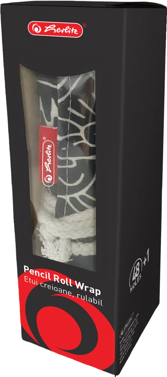 Husa Roll Wrap, pentru creioane, 48 pozitii, culoare negru/alb, Herlitz – imaginea 3