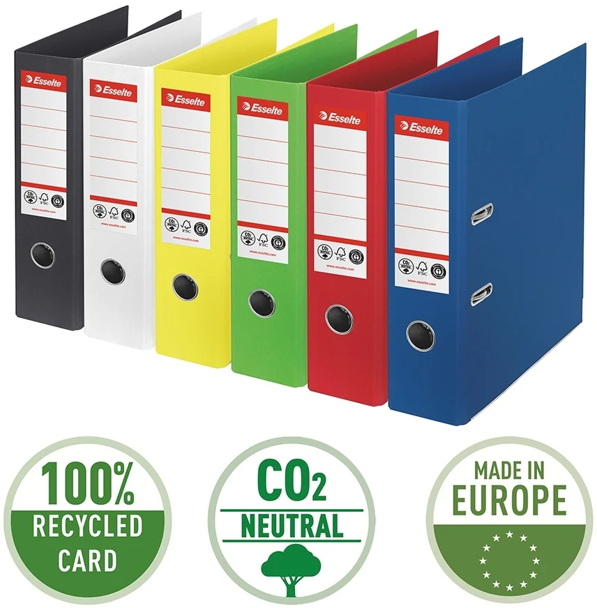 Biblioraft Esselte No.1 Power Recycled, carton, 100% reciclat, reciclabil, certificare FSC, A4, 75 mm