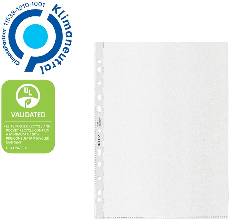 Folie de protectie Leitz Recycle, PP, 90% reciclat, reciclabil, A4, 100 mic, 100 buc/cutie, standard – imaginea 2