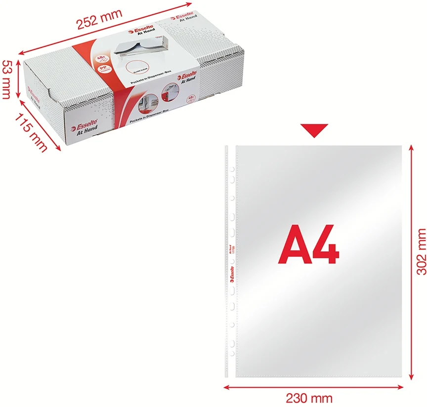 Dispenser folii de protectie, A4, cristal, 55 microni, 40 buc, Esselte – imaginea 5