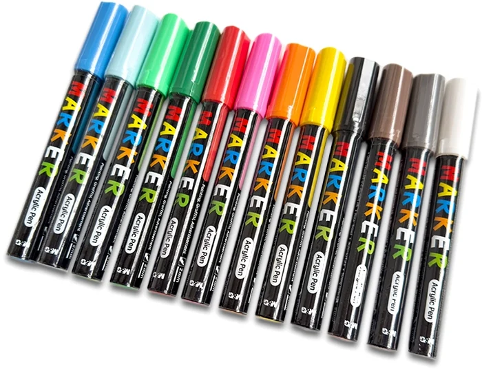 Marker cu vopsea acrilica, varf rotund de 2 mm, 12 culori/set, M&G – imaginea 2