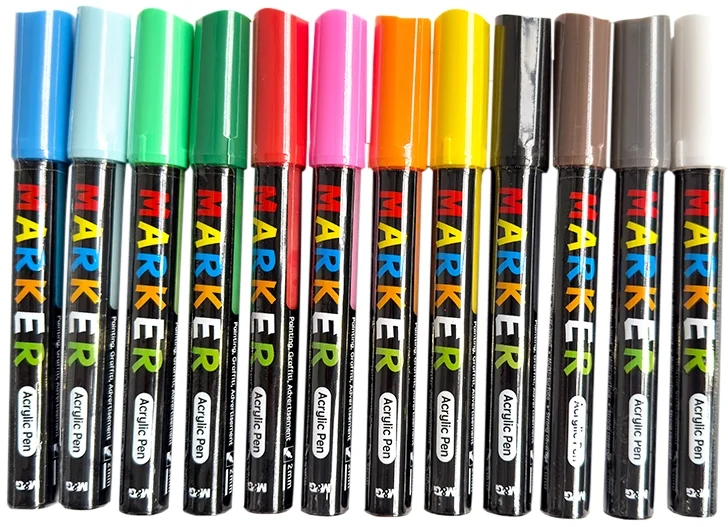 Marker cu vopsea acrilica, varf rotund de 2 mm, 12 culori/set, M&G – imaginea 3