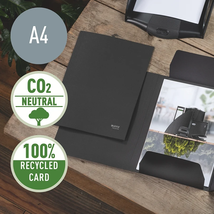 Dosar tip plic Leitz Recycle, carton, 100% reciclat, certificare Blue Angel, reciclabil, A4, 250 coli, negru – imaginea 2