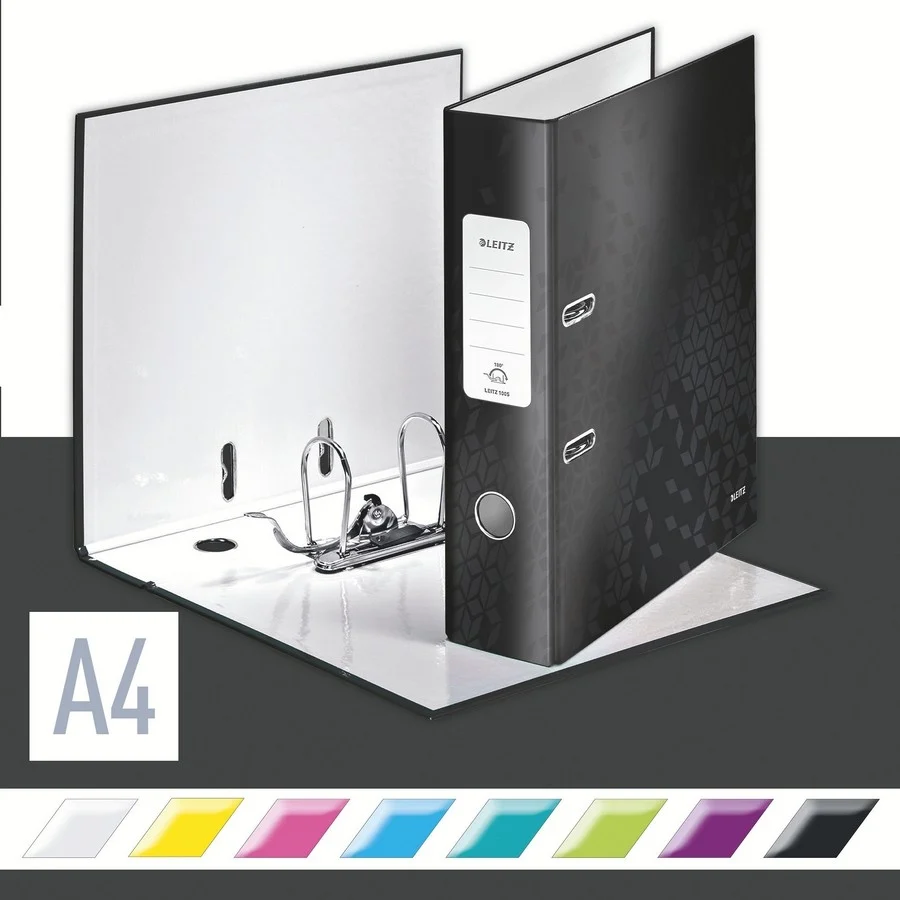 Biblioraft 180° WOW, carton laminat, partial reciclat, certificare FSC, A4, 80 mm, Leitz – imaginea 3