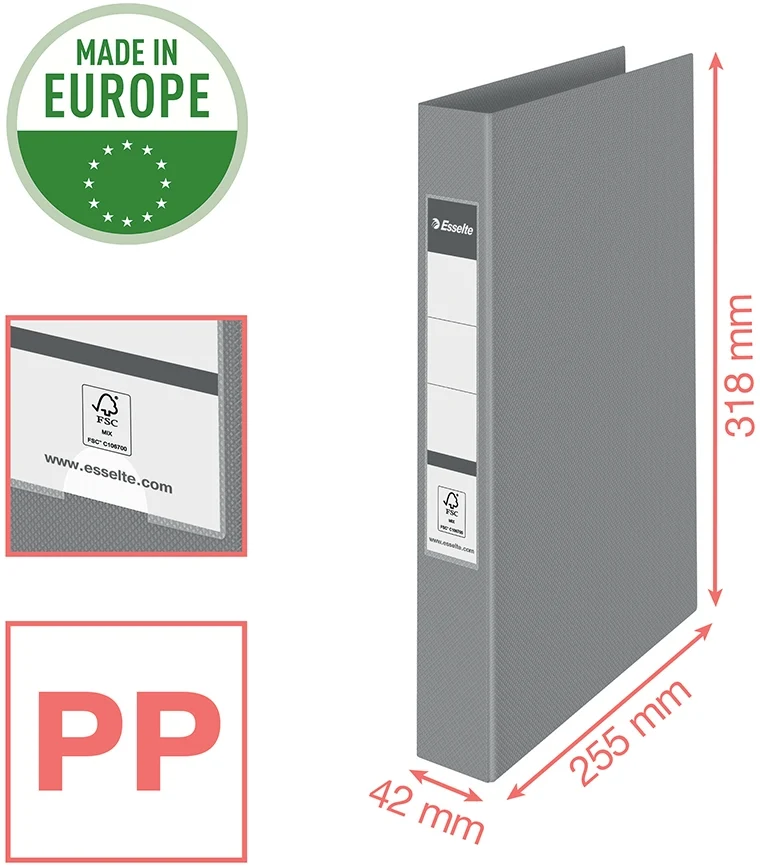 Caiet mecanic Colour'Breeze, PP/PP, partial reciclat, certificare FSC, A4, mecanism 2R, inel 25 mm, Esselte – imaginea 3