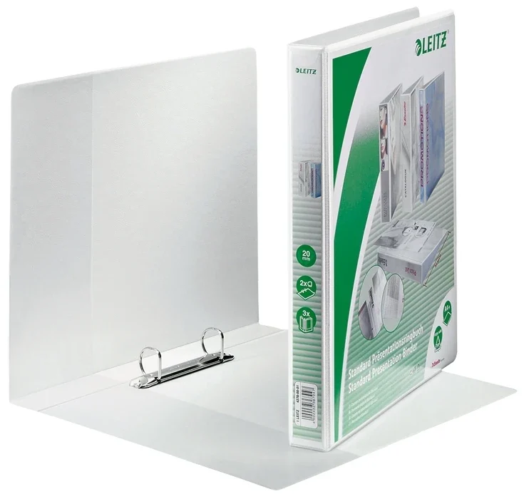 Caiet mecanic Panorama, PP/PP, partial reciclat, certificare FSC, A4 MAXI, mecanism 2DR, inel 20 mm, alb, Leitz