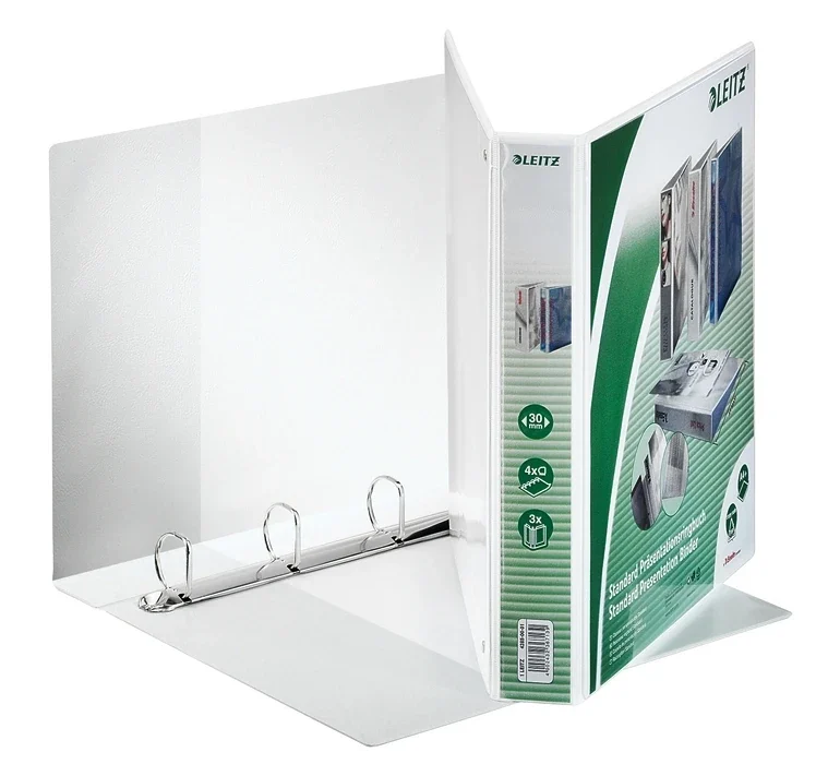 Caiet mecanic Panorama, PP/PP, partial reciclat, certificare FSC, A4 MAXI, mecanism 4DR, inel 30 mm, alb, Leitz