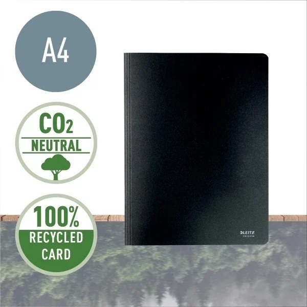 Dosar cu sina Leitz Recycle, carton, 100% reciclat, certificare Blue Angel, reciclabil, A4, 250 coli, negru