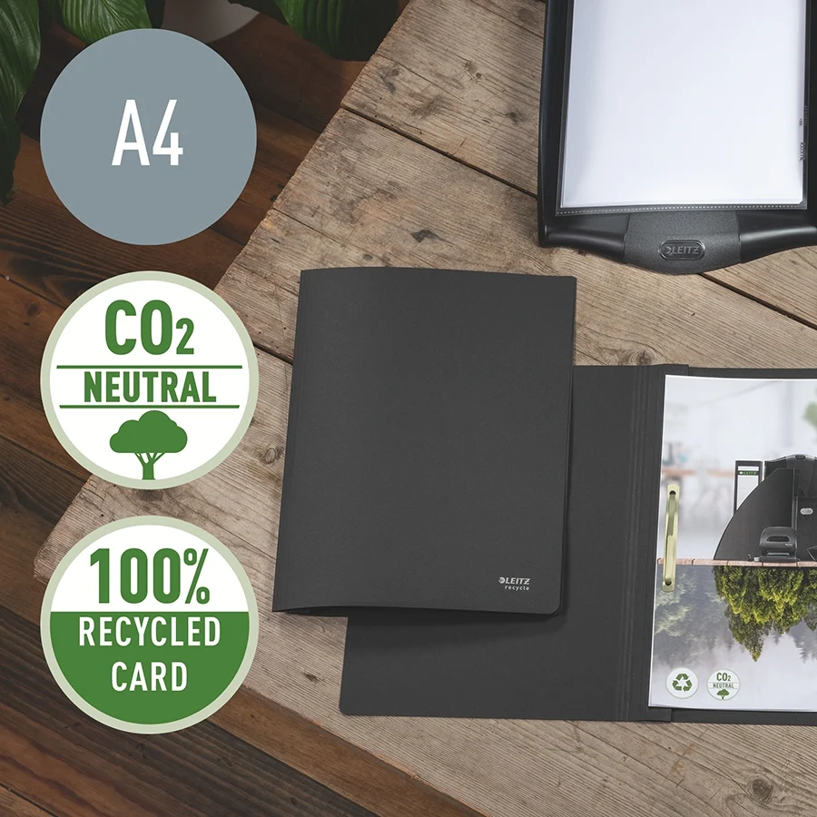 Dosar cu sina Leitz Recycle, carton, 100% reciclat, certificare Blue Angel, reciclabil, A4, 250 coli, negru – imaginea 2
