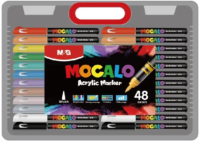 Marker cu vopsea acrilica MOCALO M&G, varf pensula, 48 culori/set