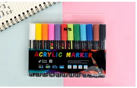 Marker cu vopsea acrilica, varf rotund, 2mm, 12 culori/set, M&G – imaginea 3
