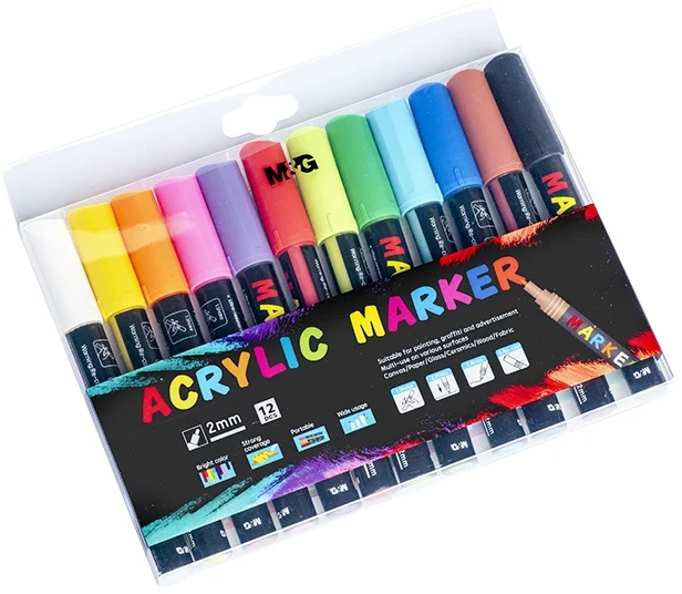 Marker cu vopsea acrilica, varf rotund, 2mm, 12 culori/set, M&G – imaginea 4
