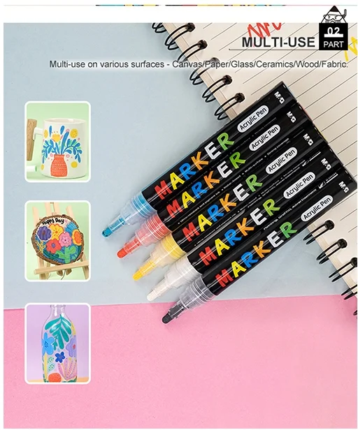 Marker cu vopsea acrilica, varf rotund, 2mm, 12 culori/set, M&G – imaginea 6