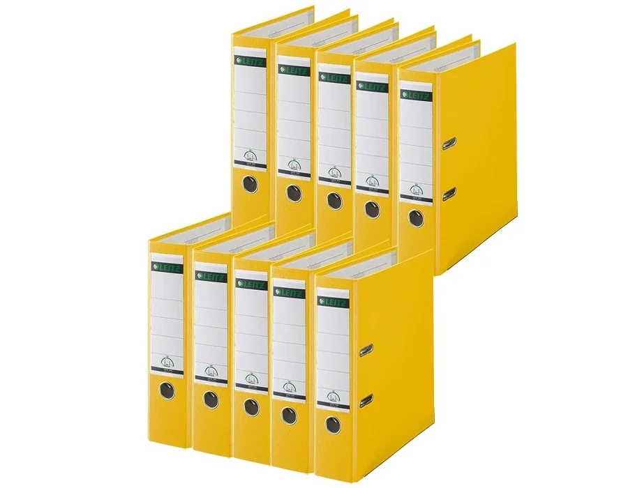 Biblioraft 180°, PP, partial reciclat, certificare FSC, A4, 80 mm, galben, 10 buc/set Leitz