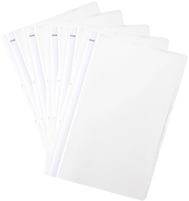 Dosar A4 din plastic cu sina si perforatii, culoare alba, 50 buc/set Noki