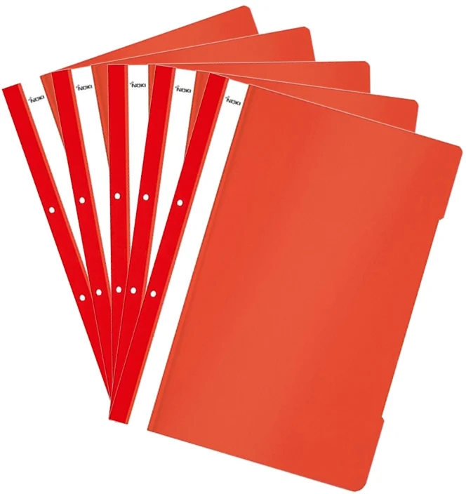 Dosar A4 din plastic cu sina si perforatii, culoare rosie, 50 buc/set Noki