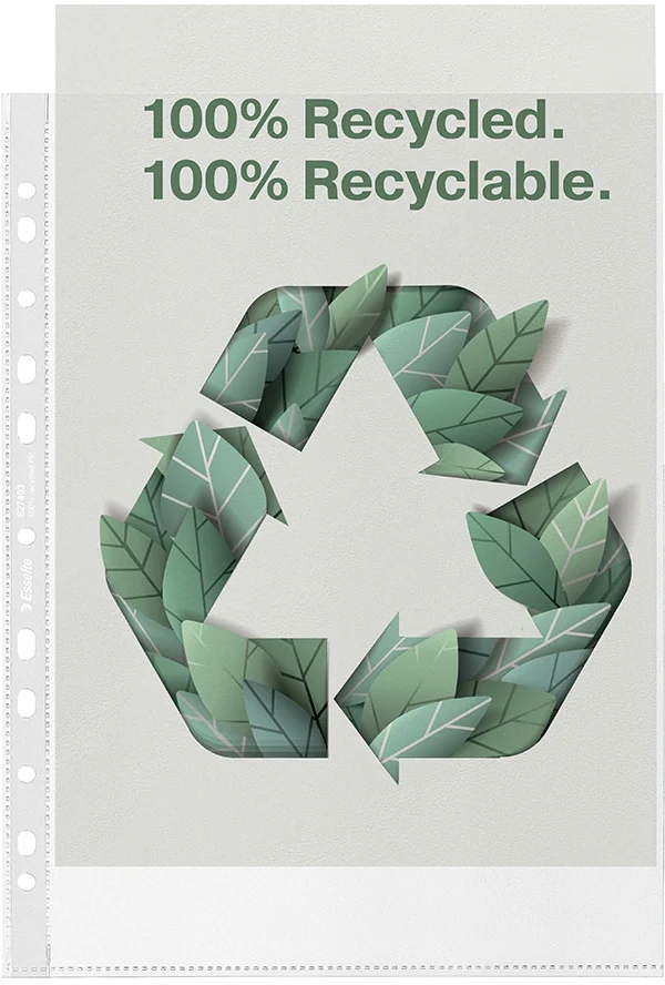 Folie de protectie Recycled, PP reciclat, A4, 70 mic, 100 buc/cutie, standard Esselte – imaginea 3