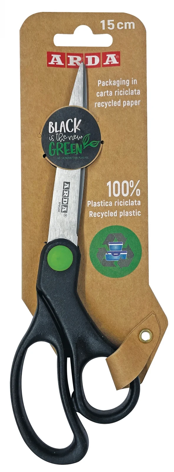 Foarfeca Black is the New Green, plastic reciclat 15 cm, blister, Arda – imaginea 2