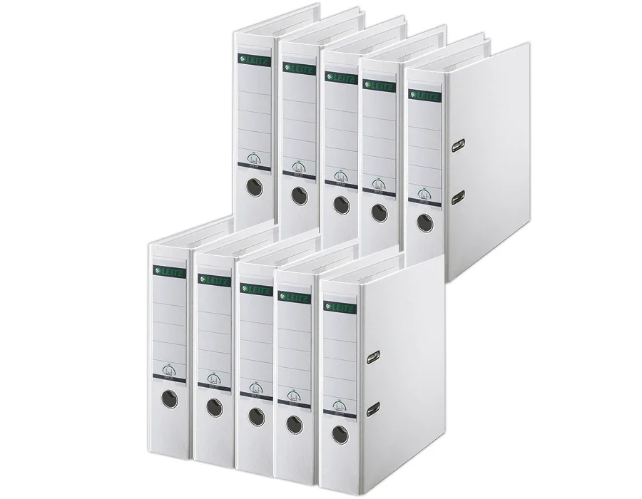 Biblioraft 180°, PP, partial reciclat, certificare FSC, A4, 80 mm, alb, 10 buc/set Leitz