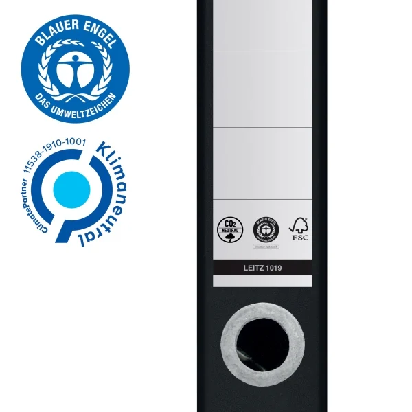 Biblioraft Leitz 180° Recycle, carton, partial reciclat, certificare FSC, reciclabil, A4, 50 mm, negru – imaginea 5