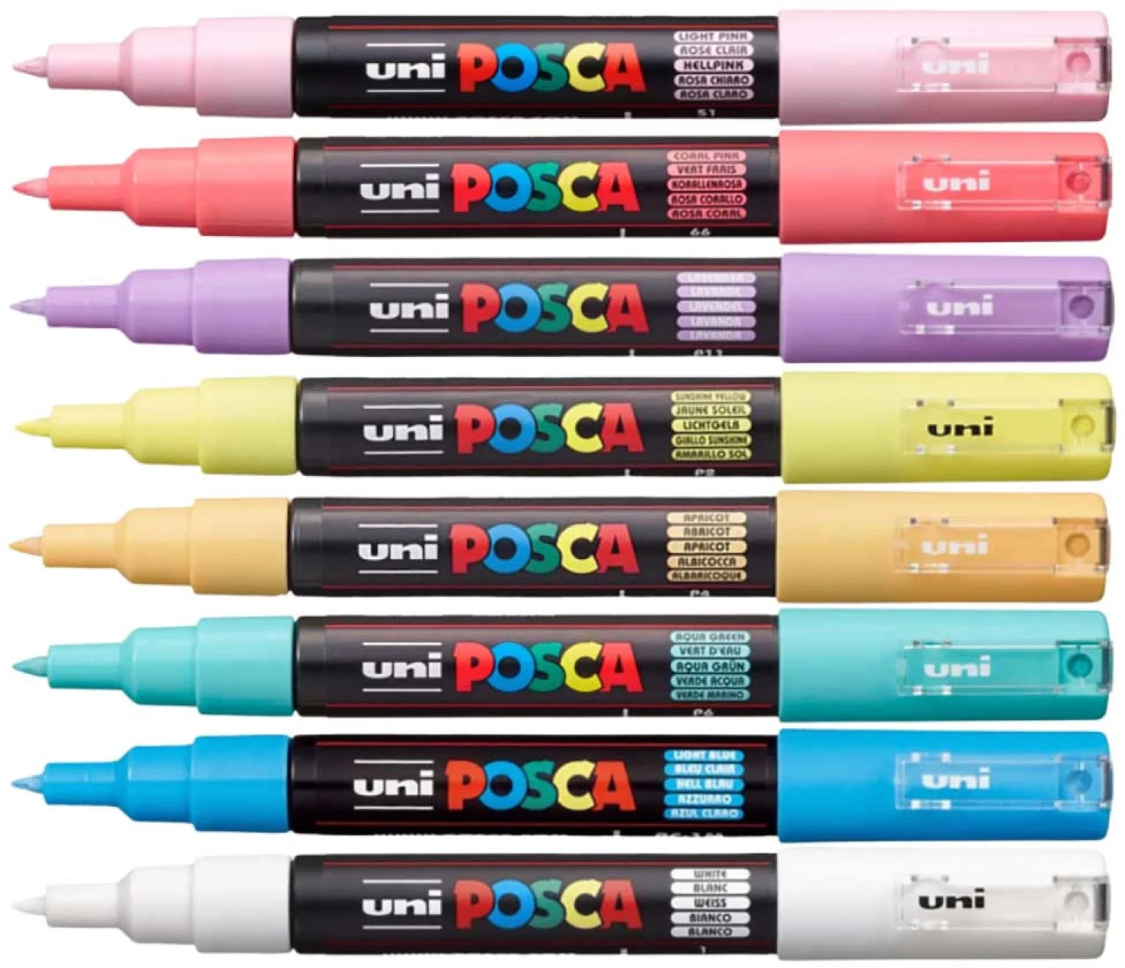 Marker cu vopsea Posca PC-1M, varf 0.7 mm, culori pastel, 8 culori/set – imaginea 2