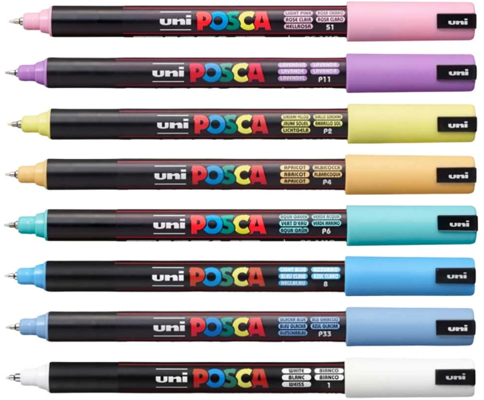 Marker cu vopsea Posca PC-1MR, varf 0.7 mm, culori pastel, 8 culori/set – imaginea 2