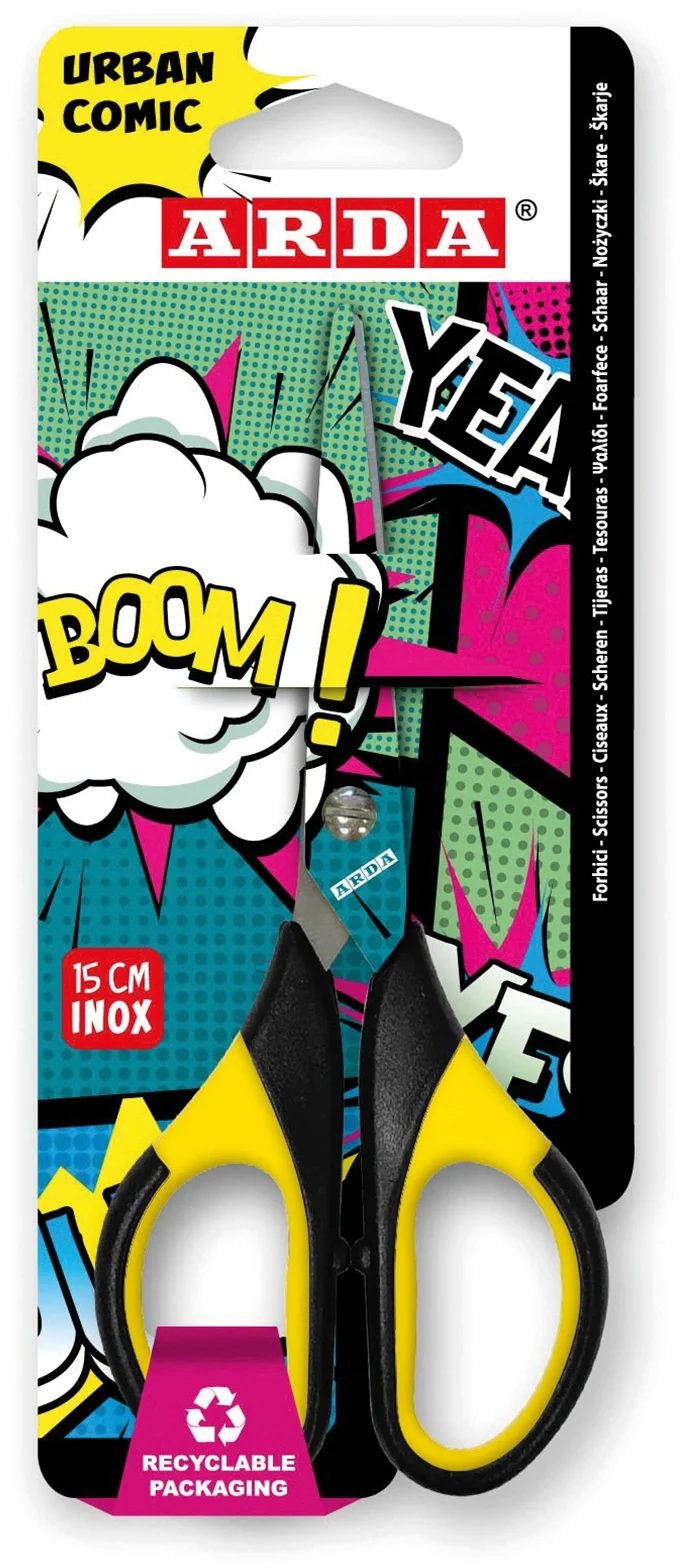 Foarfeca Urban Comic 15 cm, blister, Arda, negru