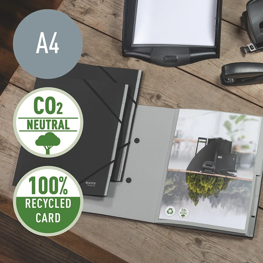 Mapa cu separatoare Leitz Recycle, carton, 100% reciclat, certificare Blue Angel, reciclabil, A4, 12 separatoare, negru – imaginea 2
