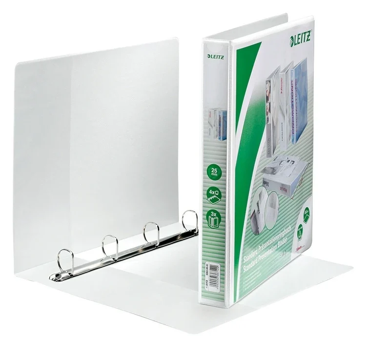 Caiet mecanic Panorama, PP/PP, partial reciclat, certificare FSC, A4 MAXI, mecansim 4DR, inel 25 mm, alb, Leitz