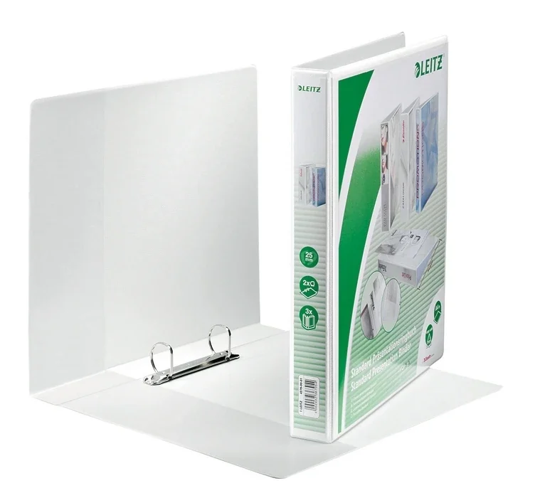Caiet mecanic Panorama, PP/PP, partial reciclat, certificare FSC, A4 MAXI, mecanism 2DR, inel 25 mm, alb, Leitz