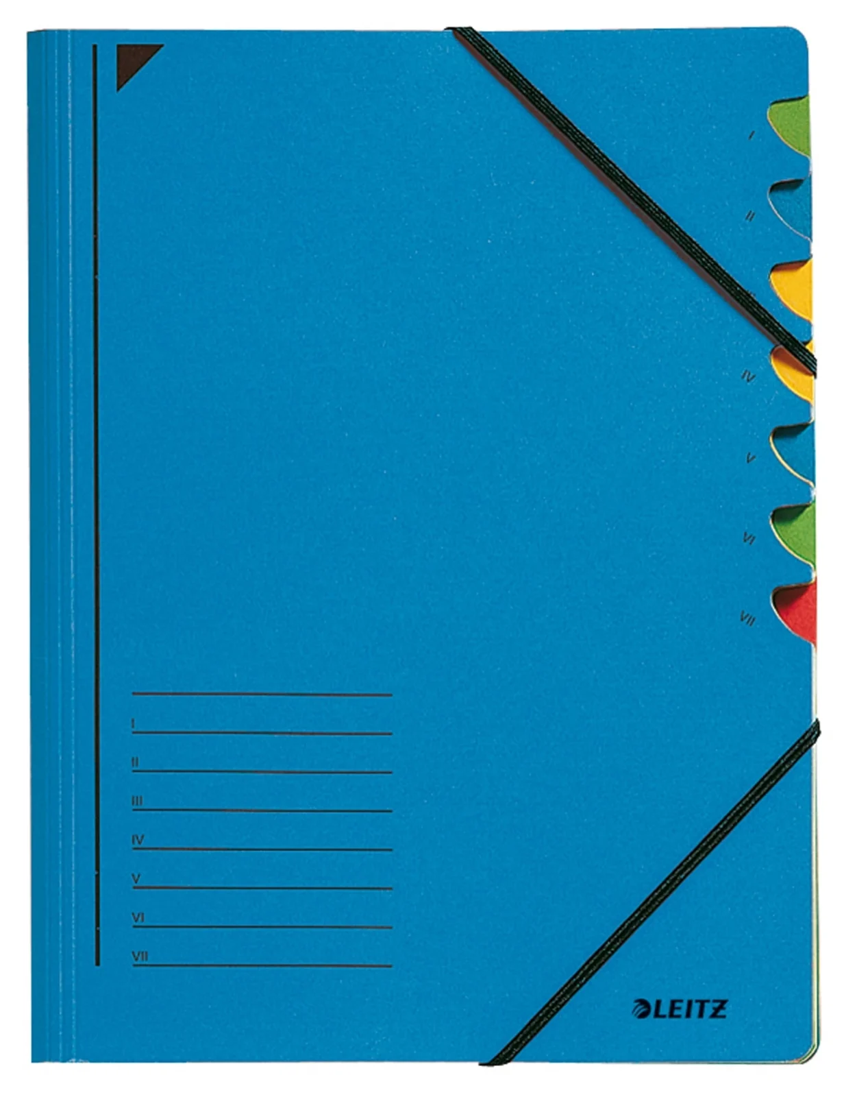 Mapa cu separatoare Fashion, carton, 100% reciclat, certificare Blue Angel, reciclabil, A4, 7 separatoare, albastru, Leitz