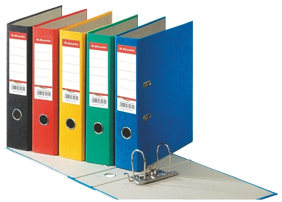 Biblioraft Rainbow, carton prespan, partial reciclat, certificare FSC, A4, 75 mm, Esselte