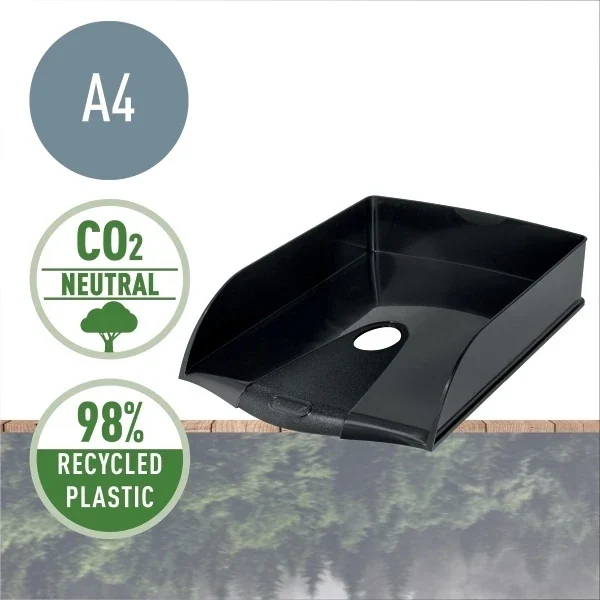 Tavita documente Recycle, PS cu amprenta CO2 neutra, partial reciclat, certificare Blue Angel, reciclabil, A4, negru, Leitz