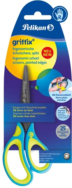 Foarfeca Griffix pentru dreptaci, Neon Fresh, 15 cm Pelikan